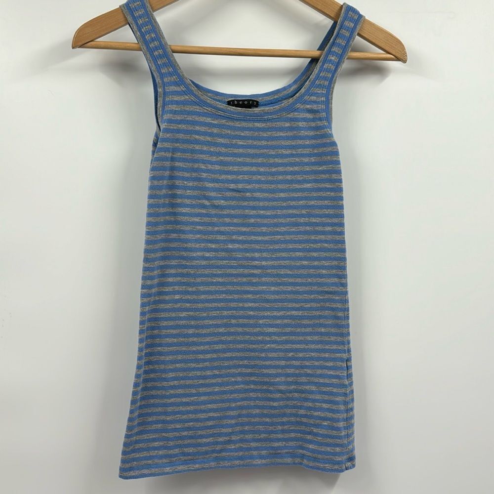Theory Staple Striped Blue and Gray Tank Top Petite Small